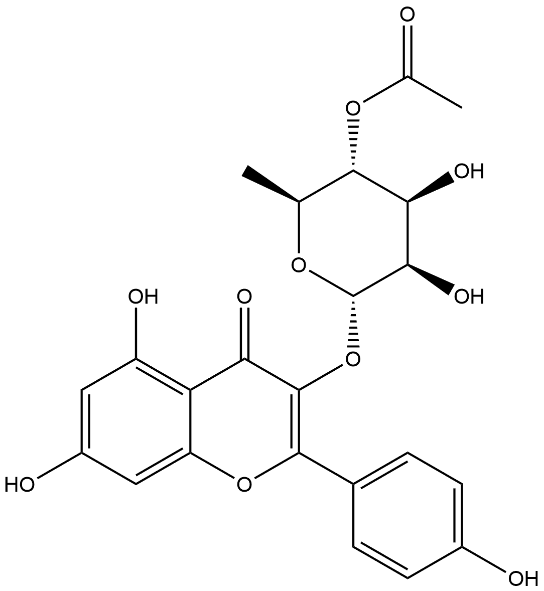 4H-1-Benzopyran-4-one, 3-[(4-O-acetyl-6-deoxy-α-L-mannopyranosyl)oxy]-5,7-dihydroxy-2-(4-hydroxyphenyl)- Structure