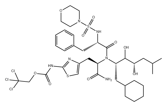 L-Alaninamide, N-(4-morpholinylsulfonyl)-L-phenylalanyl-N-[1-(cyclohexylmethyl)-2,3-dihydroxy-5-methylhexyl]-3-[2-[[(2,2,2-trichloroethoxy)carbonyl]amino]-4-thiazolyl]-, [1S-(1R*,2S*,3R*)]- (9CI) 구조식 이미지