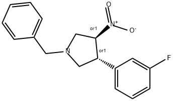 Pyrrolidine, 3-(3-fluorophenyl)-4-nitro-1-(phenylmethyl)-, (3R,4S)-rel- Structure