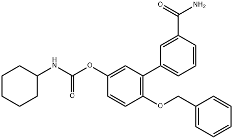 Carbamic acid, N-cyclohexyl-, 3'-(aminocarbonyl)-6-(phenylmethoxy)[1,1'-biphenyl]-3-yl ester Structure