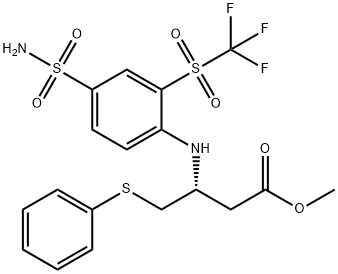 Butanoic acid, 3-[[4-(aminosulfonyl)-2-[(trifluoromethyl)sulfonyl]phenyl]amino]-4-(phenylthio)-, methyl ester, (3R)- Structure