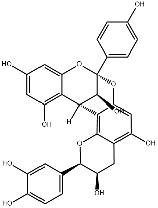 8,14-Methano-2H,14H-1-benzopyrano[7,8-d][1,3]benzodioxocin-3,5,11,13,15-pentol, 2-(3,4-dihydroxyphenyl)-3,4-dihydro-8-(4-hydroxyphenyl)-, (2R,3R,8R,14S,15S)- (9CI) 구조식 이미지