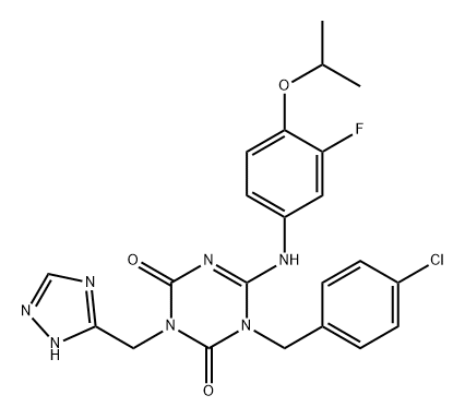 1,3,5-Triazine-2,4(1H,3H)-dione, 1-[(4-chlorophenyl)methyl]-6-[[3-fluoro-4-(1-methylethoxy)phenyl]amino]-3-(1H-1,2,4-triazol-5-ylmethyl)- Structure