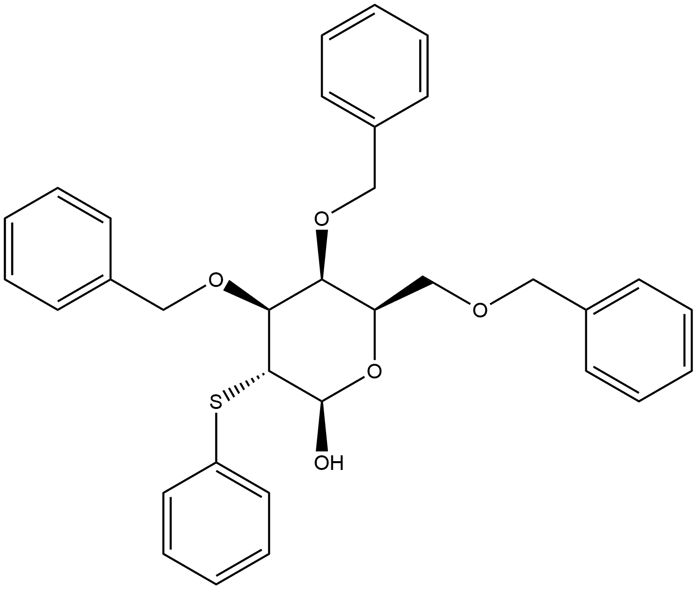 2-deoxy-3,4,6-tri-O-benzyl-2-thiophenyl-β-D-galacto-pyranose Structure