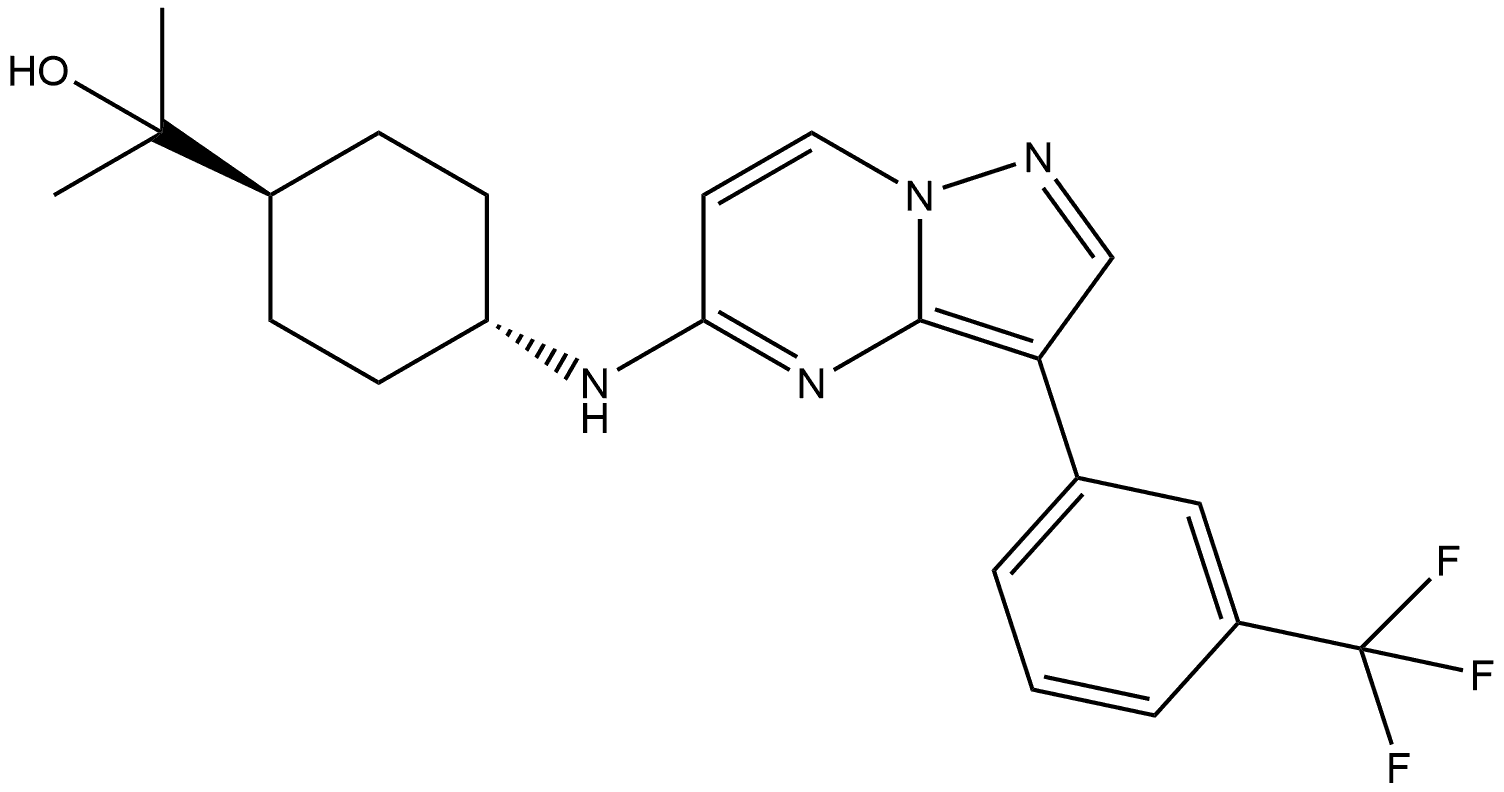 Cyclohexanemethanol, α,α-dimethyl-4-[[3-[3-(trifluoromethyl)phenyl]pyrazolo[1,5-a]pyrimidin-5-yl]amino]-, trans- 구조식 이미지