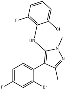 1H-Pyrazol-5-amine, 4-(2-bromo-4-fluorophenyl)-N-(2-chloro-6-fluorophenyl)-1,3-dimethyl- 구조식 이미지