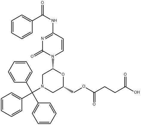 Butanedioic acid, 1-[[(2S,6R)-6-[4-(benzoylamino)-2-oxo-1(2H)-pyrimidinyl]-4-(triphenylmethyl)-2-morpholinyl]methyl] ester 구조식 이미지