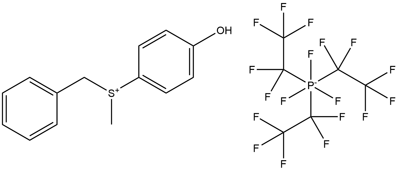 Sulfonium, (4-hydroxyphenyl)methyl(phenylmethyl)-, trifluorotris(1,1,2,2,2-pentafluoroethyl)phosphate(1-) (1:1) Structure