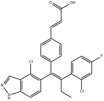 (E)-3-[4-[(E)-1-(4-Chloro-1H-indazol-5-yl)-2-(2-chloro-4-fluorophenyl)but-1-en-1-yl]phenyl]-2-propenoic acid Structure
