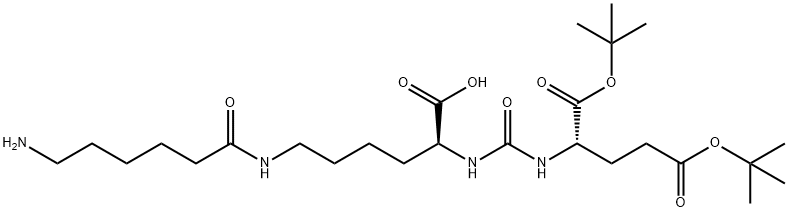 L-Glutamic acid, N-[[[(1S)-5-[(6-amino-1-oxohexyl)amino]-1-carboxypentyl]amino]carbonyl]-, 1,5-bis(1,1-dimethylethyl) ester 구조식 이미지