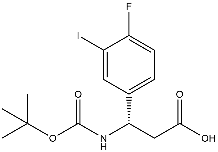 (3S)-3-{[(tert-butoxy)carbonyl]amino}-3-(4-fluoro-3-iodophenyl)propanoic acid Structure