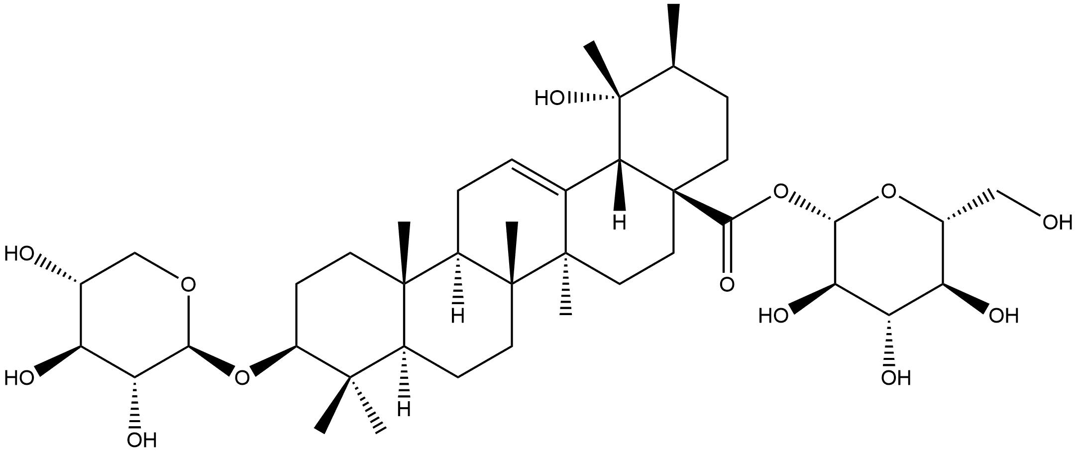 Urs-12-en-28-oic acid, 19-hydroxy-3-(β-D-xylopyranosyloxy)-, β-D-glucopyranosyl ester, (3β,20β)- Structure