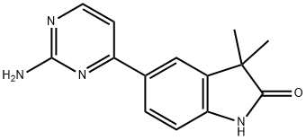 5-(2-Aminopyrimidin-4-yl)-3,3-dimethylindolin-2-one 구조식 이미지