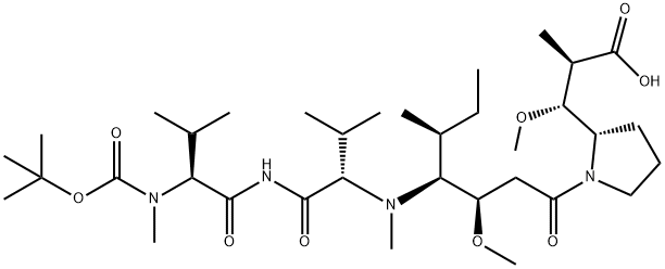 L-Valinamide, N-[(1,1-dimethylethoxy)carbonyl]-N-methyl-L-valyl-N-[(1S,2R)-4-[(2S)-2-[(1R,2R)-2-carboxy-1-methoxypropyl]-1-pyrrolidinyl]-2-methoxy-1-[(1S)-1-methylpropyl]-4-oxobutyl]-N-methyl- Structure