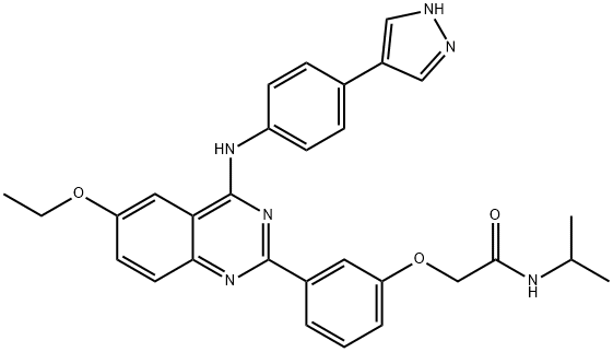 Acetamide, 2-[3-[6-ethoxy-4-[[4-(1H-pyrazol-4-yl)phenyl]amino]-2-quinazolinyl]phenoxy]-N-(1-methylethyl)- 구조식 이미지