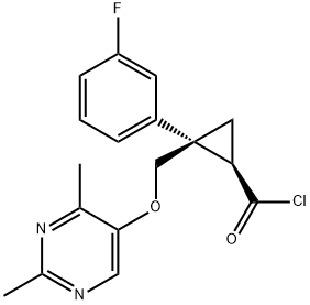 Cyclopropanecarbonyl chloride, 2-[[(2,4-dimethyl-5-pyrimidinyl)oxy]methyl]-2-(3-fluorophenyl)-, (1R,2S)- Structure