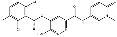 3-Pyridazinecarboxamide, 6-amino-5-[(1R)-1-(2,6-dichloro-3-fluorophenyl)ethoxy]-N-(1,6-dihydro-1-methyl-6-oxo-3-pyridinyl)- Structure