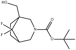 1,1-Dimethylethyl 8,8-difluoro-1-(hydroxymethyl)-3-azabicyclo[3.2.1]octane-3-carboxylate 구조식 이미지