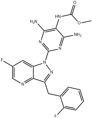 Carbamic acid, N-[4,6-diamino-2-[6-fluoro-3-[(2-fluorophenyl)methyl]-1H-pyrazolo[4,3-b]pyridin-1-yl]-5-pyrimidinyl]-, methyl ester 구조식 이미지