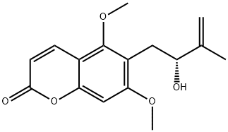 2H-1-Benzopyran-2-one, 6-[(2R)-2-hydroxy-3-methyl-3-buten-1-yl]-5,7-dimethoxy- Structure