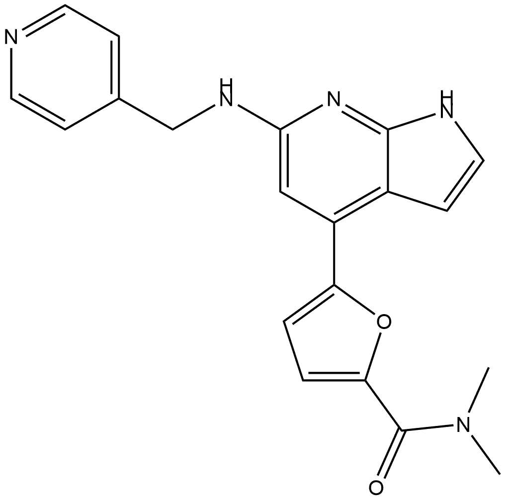 N,N-Dimethyl-5-[6-[(4-pyridylmethyl)amino]-7-azaindole-4-yl]furan-2-carboxamide Structure