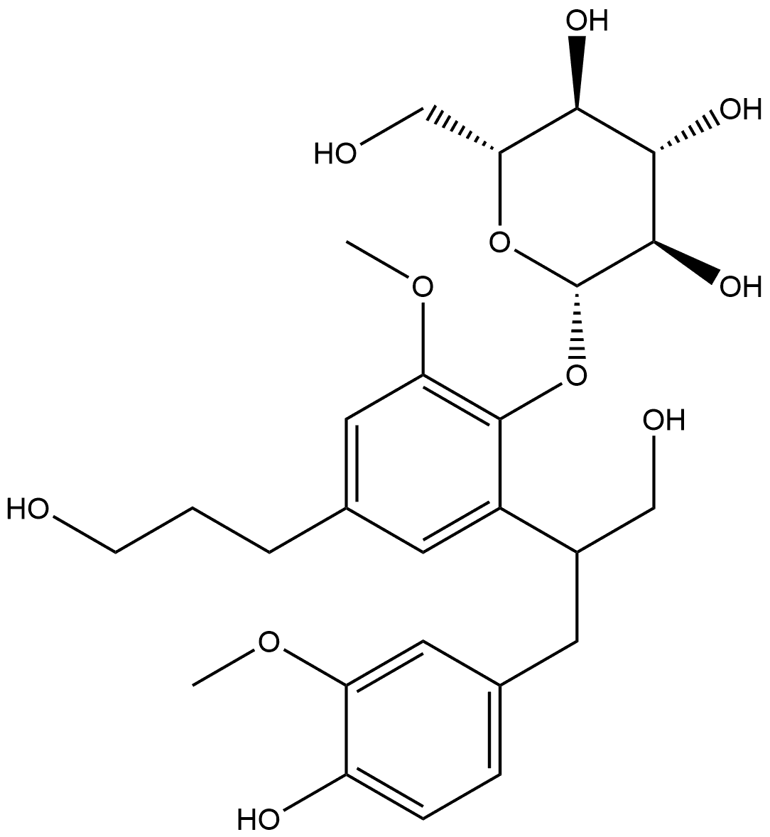 β-D-Glucopyranoside, 2-[2-hydroxy-1-[(4-hydroxy-3-methoxyphenyl)methyl]ethyl]-4-(3-hydroxypropyl)-6-methoxyphenyl Structure