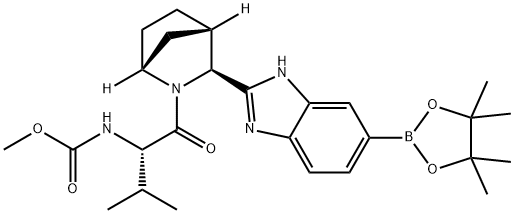 Carbamic acid, N-[(1S)-2-methyl-1-[[(1R,3S,4S)-3-[6-(4,4,5,5-tetramethyl-1,3,2-dioxaborolan-2-yl)-1H-benzimidazol-2-yl]-2-azabicyclo[2.2.1]hept-2-yl]carbonyl]propyl]-, methyl ester 구조식 이미지