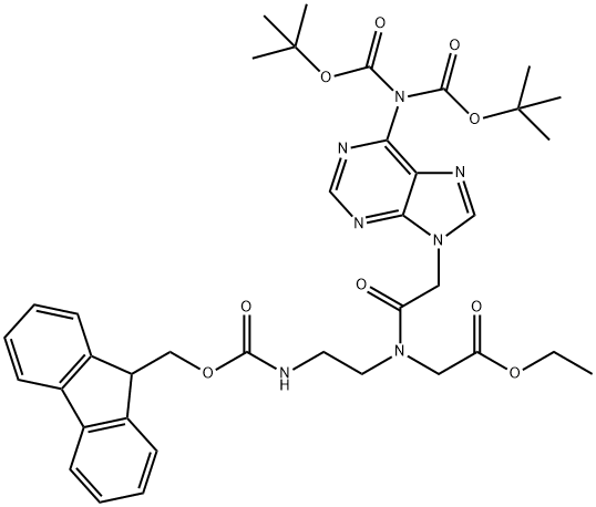 ethyl 2-(N-(2-((((9H-fluoren-9-yl)methoxy)carbonyl)amino)ethyl)-2-(6-(bis(tert-butoxycarbonyl)amino)-9H-purin-9-yl)acetamido)acetate Structure