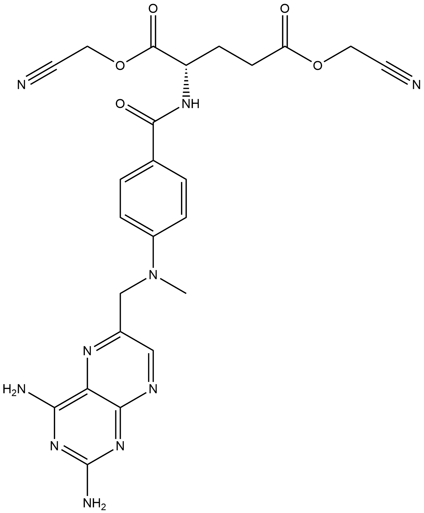 L-Glutamic acid, N-[4-[[(2,4-diamino-6-pteridinyl)methyl]methylamino]benzoyl]-, 1,5-bis(cyanomethyl) ester 구조식 이미지