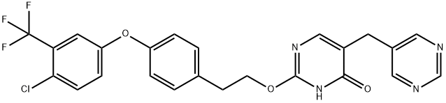 4(3H)-Pyrimidinone, 2-[2-[4-[4-chloro-3-(trifluoromethyl)phenoxy]phenyl]ethoxy]-5-(5-pyrimidinylmethyl)- 구조식 이미지