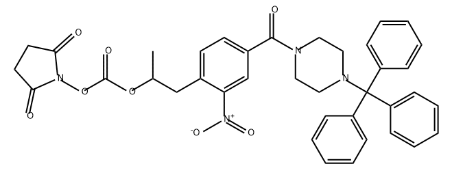 Carbonic acid, 2,5-dioxo-1-pyrrolidinyl 1-methyl-2-[2-nitro-4-[[4-(triphenylmethyl)-1-piperazinyl]carbonyl]phenyl]ethyl ester Structure