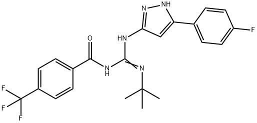 Benzamide, N-[[(1,1-dimethylethyl)imino][[5-(4-fluorophenyl)-1H-pyrazol-3-yl]amino]methyl]-4-(trifluoromethyl)- Structure