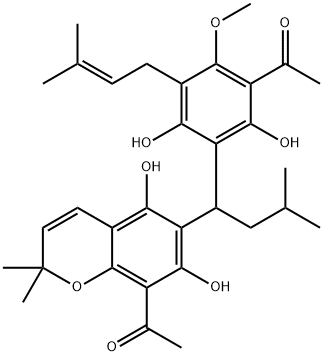 Ethanone, 1-[3-[1-(8-acetyl-5,7-dihydroxy-2,2-dimethyl-2H-1-benzopyran-6-yl)-3-methylbutyl]-2,4-dihydroxy-6-methoxy-5-(3-methyl-2-buten-1-yl)phenyl]- Structure