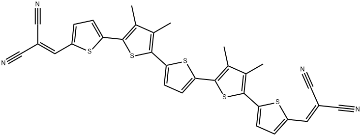 2,2'-[(3',4',3''',4'''-tetramethyl-2,2':5',2'':5'',2''':5''',2''''-quinquethien-5,5''''-diyl)bis(methane-1-yl-1-ylidene)]dimalononitrile Structure