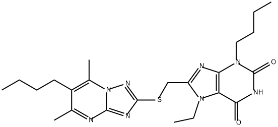 3-butyl-8-[({6-butyl-5,7-dimethyl-[1,2,4]triazolo[1,5
-a]pyrimidin-2-yl}sulfanyl)methyl]-7-ethyl-2,3,6,7-t
etrahydro-1H-purine-2,6-dione Structure