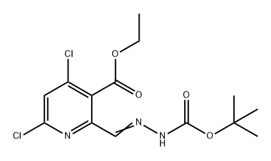 3-Pyridinecarboxylic acid, 4,6-dichloro-2-[[2-[(1,1-dimethylethoxy)carbonyl]hydrazinylidene]methyl]-, ethyl ester 구조식 이미지