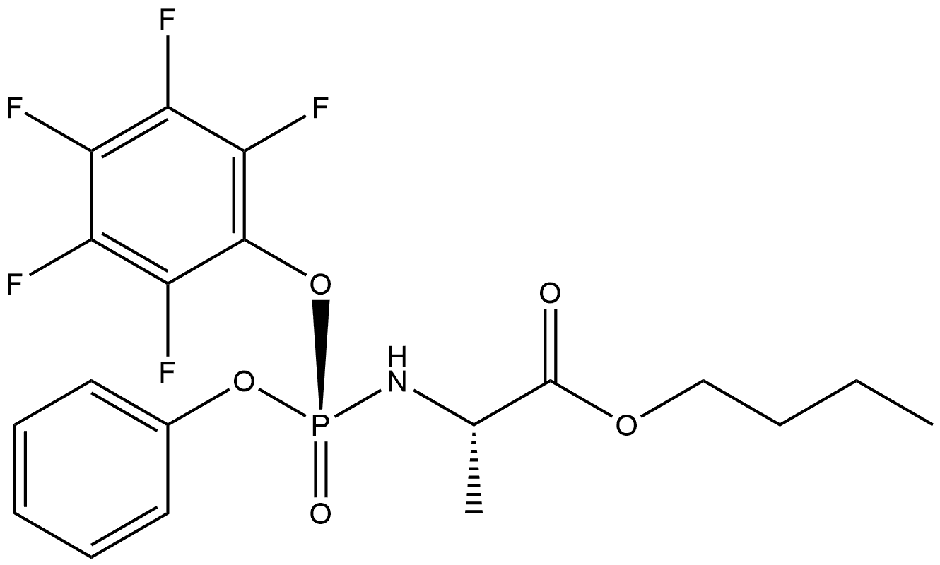 L-Alanine, N-[(S)-(2,3,4,5,6-pentafluorophenoxy)phenoxyphosphinyl]-, butyl ester Structure