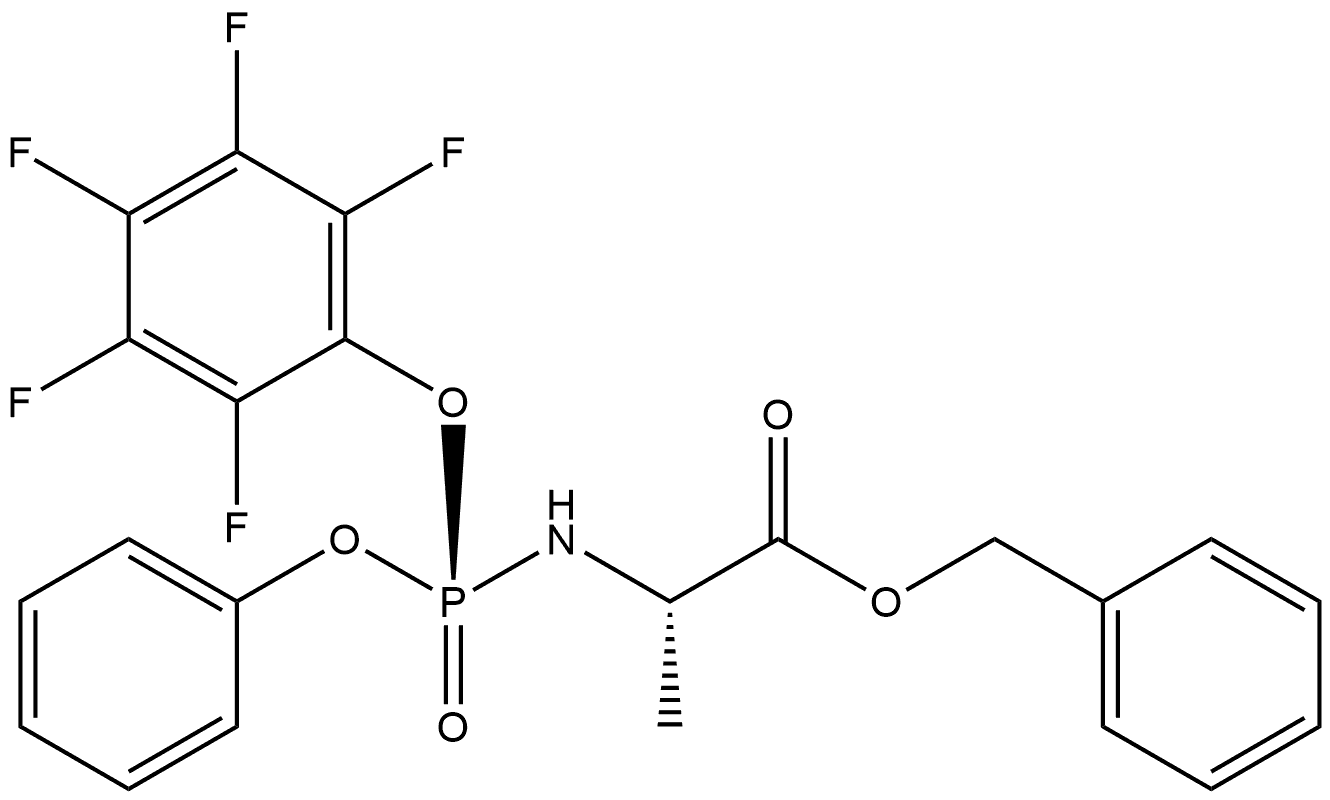L-Alanine, N-[(S)-(2,3,4,5,6-pentafluorophenoxy)phenoxyphosphinyl]-, phenylmethyl ester 구조식 이미지