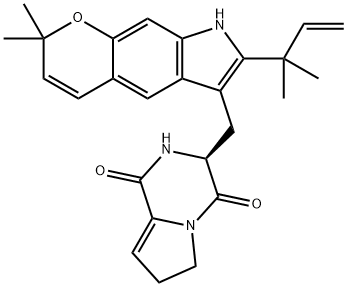 Pyrrolo[1,2-a]pyrazine-1,4-dione, 3-[[7-(1,1-dimethyl-2-propen-1-yl)-2,8-dihydro-2,2-dimethylpyrano[3,2-f]indol-6-yl]methyl]-2,3,6,7-tetrahydro-, (3S)- Structure