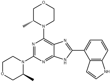 9H-Purine, 8-(1H-indol-4-yl)-6-[(3R)-3-methyl-4-morpholinyl]-2-[(3S)-3-methyl-4-morpholinyl]- Structure