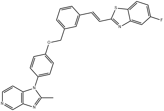 1H-Imidazo[4,5-c]pyridine, 1-[4-[[3-[(1E)-2-(5-fluoro-2-benzothiazolyl)ethenyl]phenyl]methoxy]phenyl]-2-methyl- 구조식 이미지