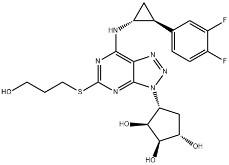 1,2,3-Cyclopentanetriol, 4-[7-[[(1R,2S)-2-(3,4-difluorophenyl)cyclopropyl]amino]-5-[(3-hydroxypropyl)thio]-3H-1,2,3-triazolo[4,5-d]pyrimidin-3-yl]-, (1S,2R,3S,4R)- Structure