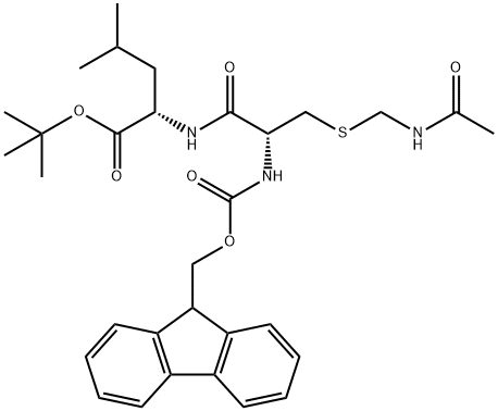 L-Leucine, S-[(acetylamino)methyl]-N-[(9H-fluoren-9-ylmethoxy)carbonyl]-L-cysteinyl-, 1,1-dimethylethyl ester Structure