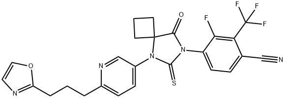 3-Fluoro-4-[5-[6-[3-(2-oxazolyl)propyl]-3-pyridinyl]-8-oxo-6-thioxo-5,7-diazaspiro[3.4]oct-7-yl]-2-(trifluoromethyl)benzonitrile Structure