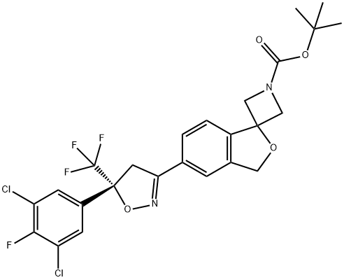 Spiro[azetidine-3,1'(3'H)-isobenzofuran]-1-carboxylic acid, 5'-[(5R)-5-(3,5-dichloro-4-fluorophenyl)-4,5-dihydro-5-(trifluoromethyl)-3-isoxazolyl]-, 1,1-dimethylethyl ester Structure