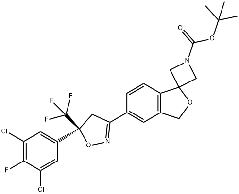 Spiro[azetidine-3,1'(3'H)-isobenzofuran]-1-carboxylic acid, 5'-[(5S)-5-(3,5-dichloro-4-fluorophenyl)-4,5-dihydro-5-(trifluoromethyl)-3-isoxazolyl]-, 1,1-dimethylethyl ester Structure