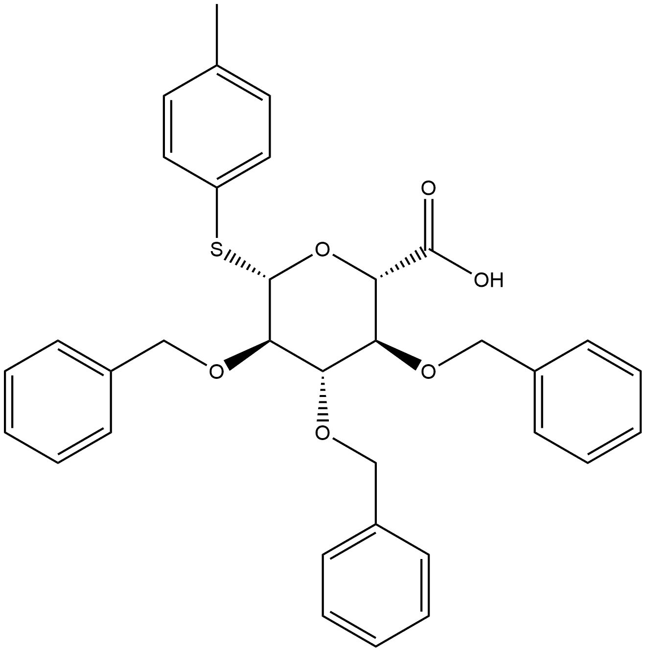 4-Methylphenyl 2,3,4-tri-O-benzyl-1-thio-β-D-glucopyranosiduronic acid Structure