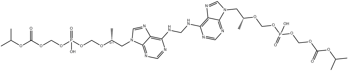 2,4,6,8-Tetraoxa-5-phosphadecanoic acid, 5-hydroxy-10-[6-[[[[9-[(2R)-6-hydroxy-2,12-dimethyl-6-oxido-10-oxo-3,5,7,9,11-pentaoxa-6-phosphatridec-1-yl]-9H-purin-6-yl]amino]methyl]amino]-9H-purin-9-yl]-9-methyl-, 1-methylethyl ester, 5-oxide, (9R)-rel- Structure