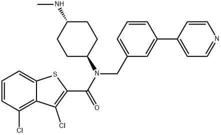 Benzo[b]thiophene-2-carboxamide, 3,4-dichloro-N-[trans-4-(methylamino)cyclohexyl]-N-[[3-(4-pyridinyl)phenyl]methyl]- Structure