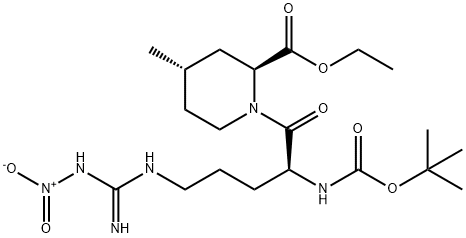 2-Piperidinecarboxylic acid, 1-[(2S)-2-[[(1,1-dimethylethoxy)carbonyl]amino]-5-[[imino(nitroamino)methyl]amino]-1-oxopentyl]-4-methyl-, ethyl ester, (2S,4S)- Structure